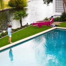 Lakefront Backyard With Pink Alligator