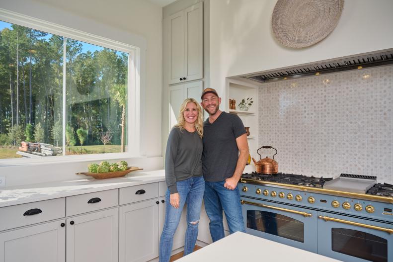 Dave and Jenny Marrs in their finished kitchen for episode 1, season 3, Rock the Block.