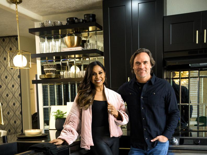 Host Taniya Nayak and Matt Blashaw pose for portrait in the kitchen as seen on HGTV’s Build it Forward, Season 1.