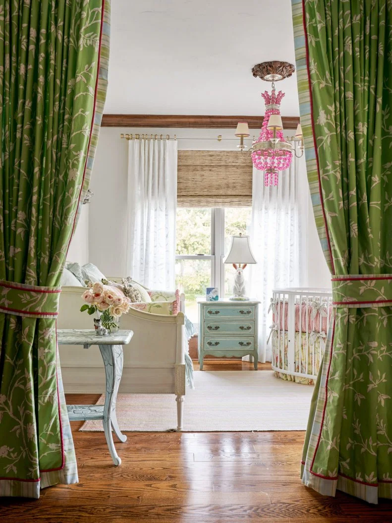 Nursery With Green Curtains