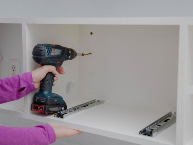 Secure the floating shelf to the wall with 3&quot; screws.
