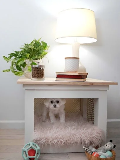 Desk with dog bed hotsell