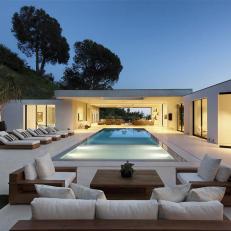 Modern, White Desert Residence With Serene Swimming Pool Hardscape
