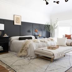 Black and White Contemporary Bedroom With Paneling