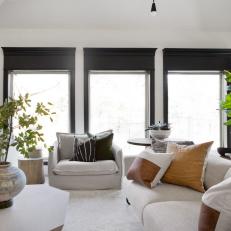 White Living Room With Black Window Frames