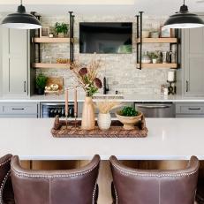 Gray Contemporary Kitchen With Woven Tray