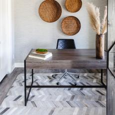 Gray Contemporary Home Office With Baskets