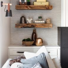 Floating Shelves With Gold Boxes