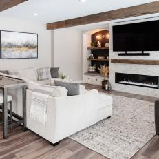 White Transitional Living Room With Gray Niches