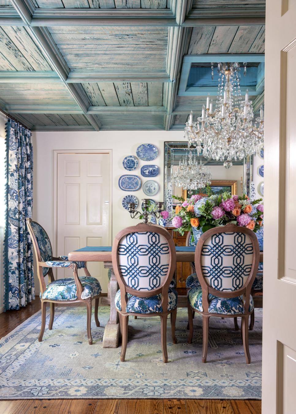 Blue Traditional Dining Room With Coffered Ceiling HGTV