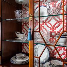 China Cabinet With Red Interior