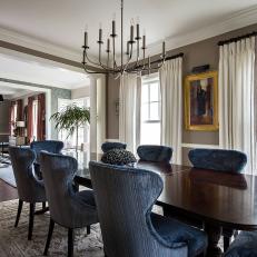 Gray Traditional Dining Room With Velvet Chairs