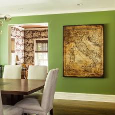 Green Traditional Dining Room With Map