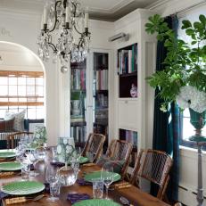 Eclectic Dining Room With Built In Bookshelves