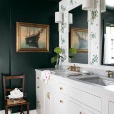 Green Eclectic Bathroom With Boat Art