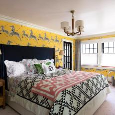 Yellow Eclectic Bedroom With Zebra Wallpaper