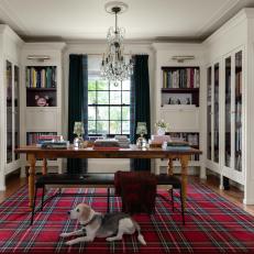 Traditional Home Office With Plaid Rug