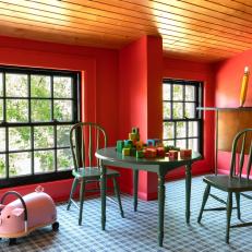 Red Playroom With Green Table
