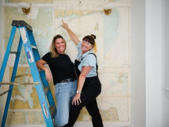 As seen on HGTV’s Rock the Block, team Lyndsay and Leslie in front of their foyer design.