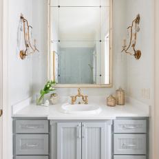 Cottage Bathroom With Gray Vanity