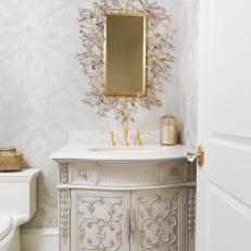 Gray Cottage Bathroom With Gold Mirror