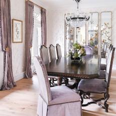 Traditional Dining Room With Purple Chairs