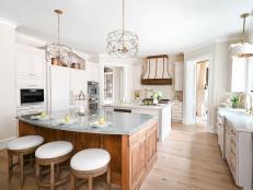 White French Country Chef Kitchen With Wire Pendants