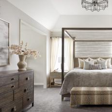 Gray Bedroom With Silver Chandelier
