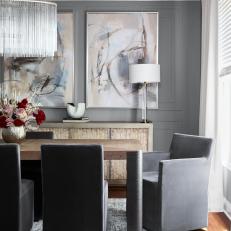 Gray Dining Room With Upholstered Chairs