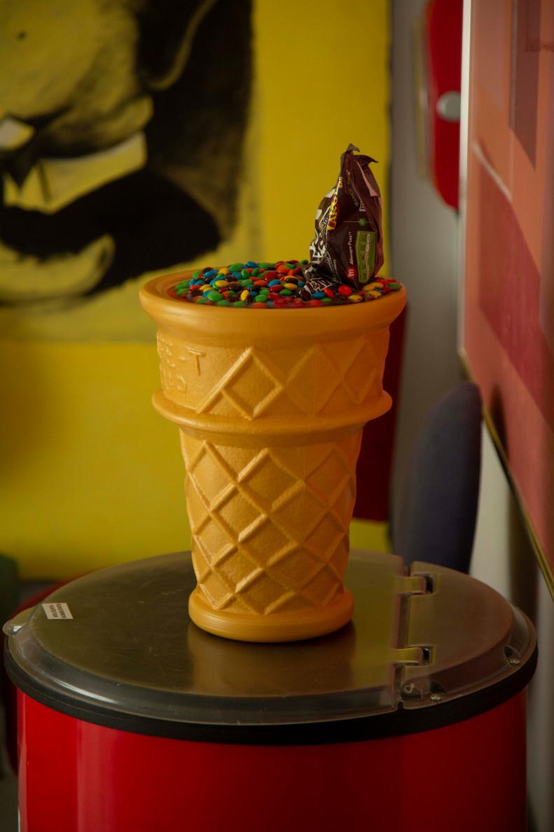Oversized Soft Serve Ice Cream Cone Filled With M&Ms In Living Room