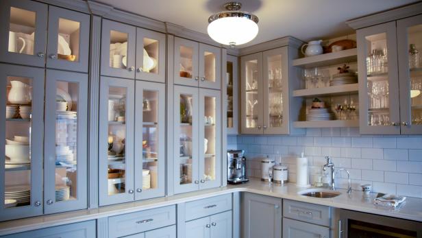 White Kitchen Cabinets, Tall Hutch With Glass Windows