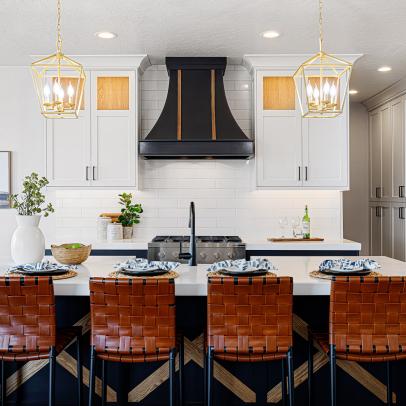 Leather Barstools in Modern Farmhouse Kitchen