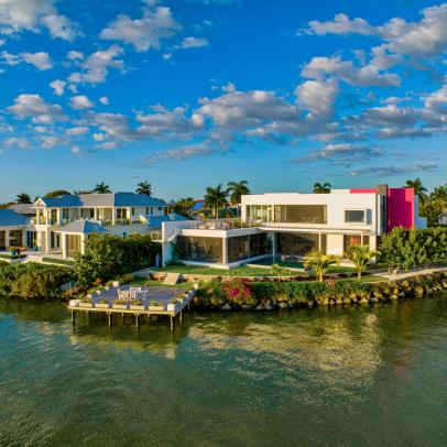 Modern Waterfront Home With Pink Wall