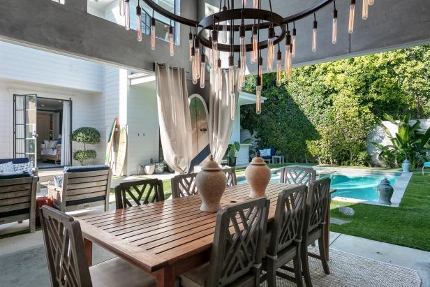 Outdoor Dining Area and Chandelier