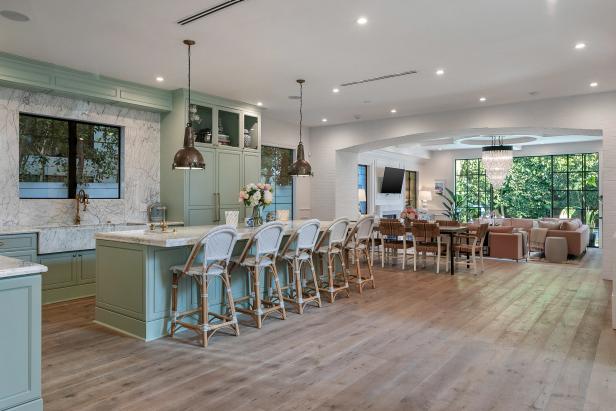 Green Open Plan Kitchen and Dining Area | HGTV