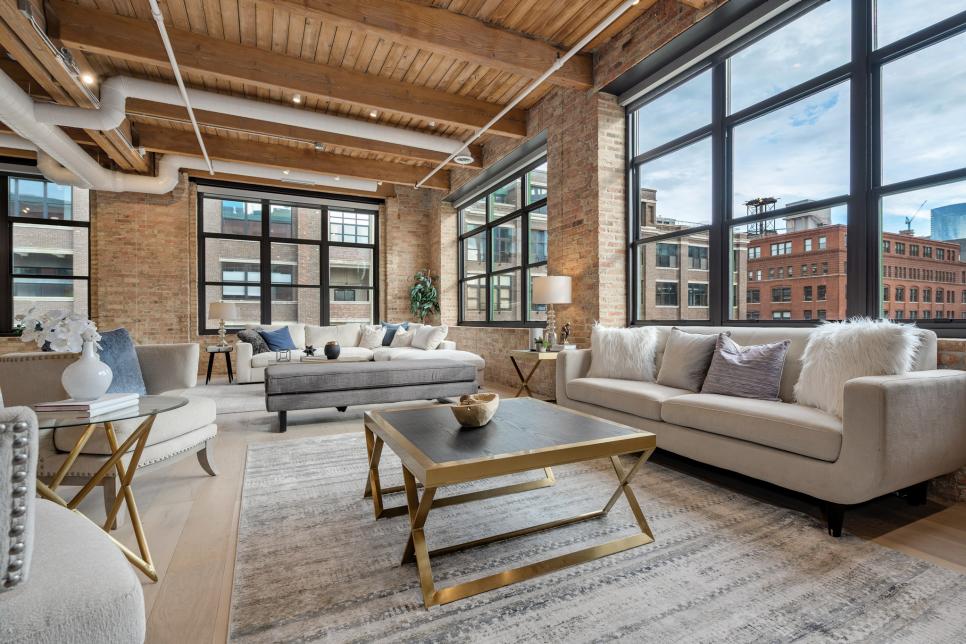 Contemporary Loft Living Room With Neutral Sofa 