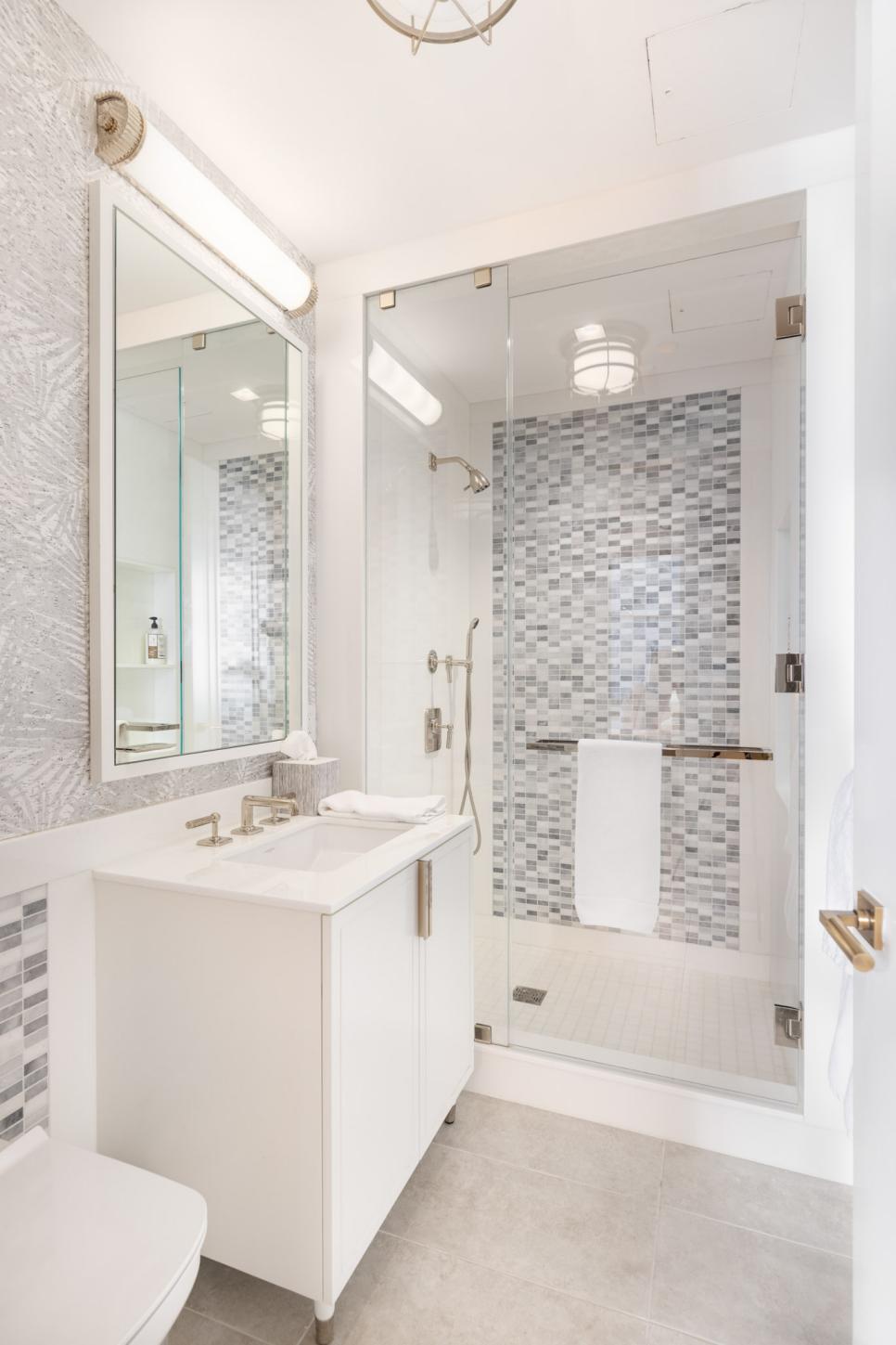 Gray Bathroom With Mosaic Tile Shower | HGTV