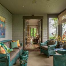 Porch With Green Wicker Furniture 