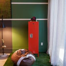 Green Boy’s Bedroom With Football Beanbag