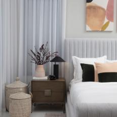 Gray Contemporary Bedroom With Peach Vase