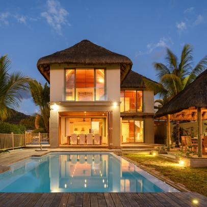 Oceanfront Villa on Mauritius Coast at Night