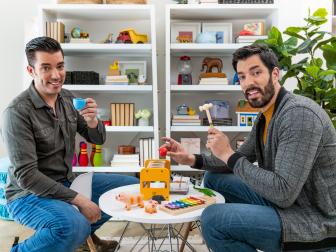 Drew and Jonathan in Nicole and Graeme's family room, as seen on Property Brothers: Forever Home.