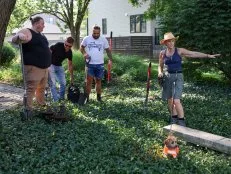 Karen lays out her plan to the Demo Boys. Renovated by Karen; as seen on Good Bones: Better Backyard Season 1