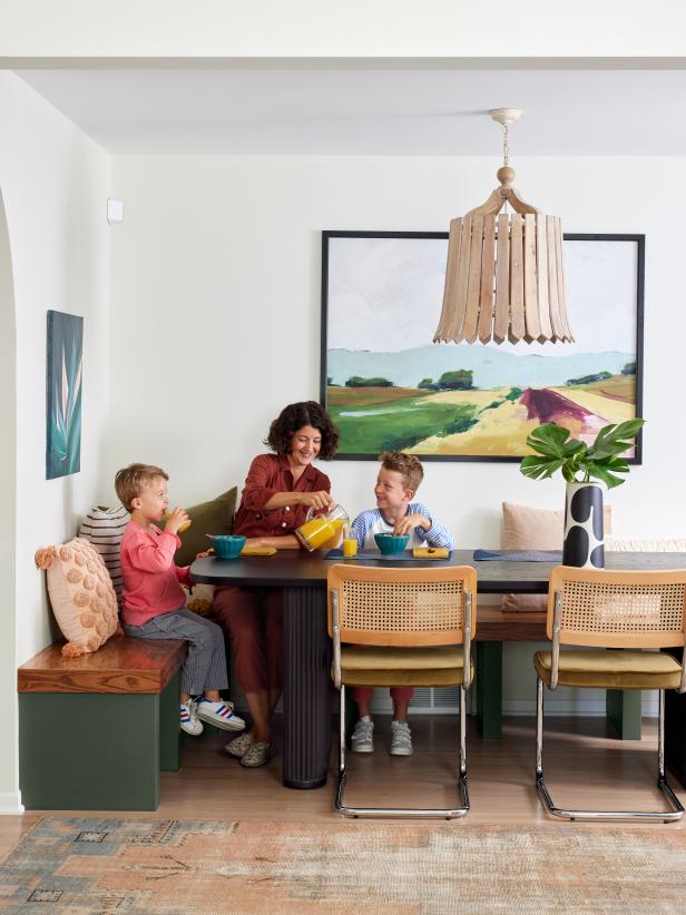 Eclectic Dining Nook With Landscape Art