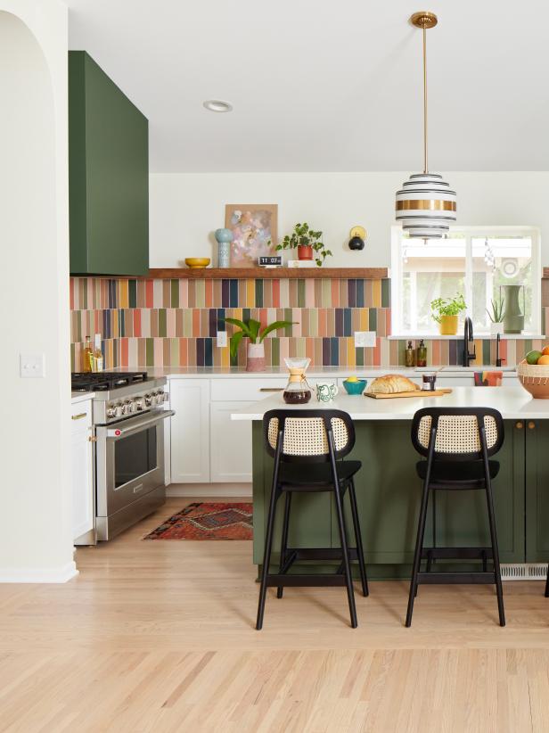 Colorful Kitchen With Tiled Backsplash