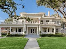 Colonial Style Exterior, Cream White, Landscaped Yard, Trees