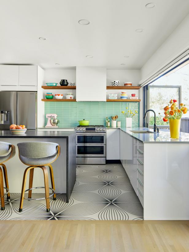 Retro Kitchen With Mint Green Backsplash