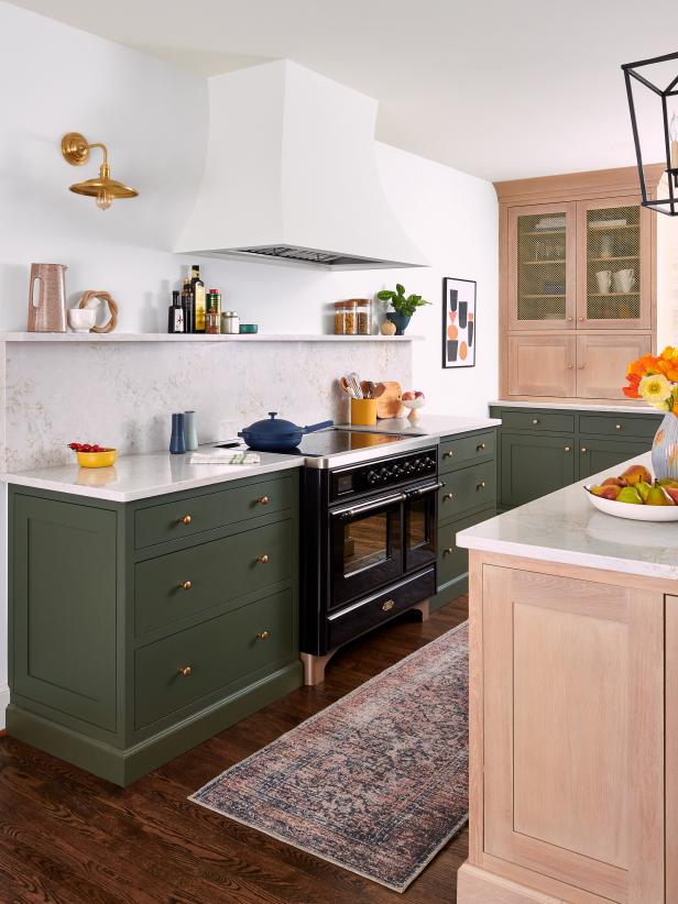 Traditional Kitchen With Green Cabinets