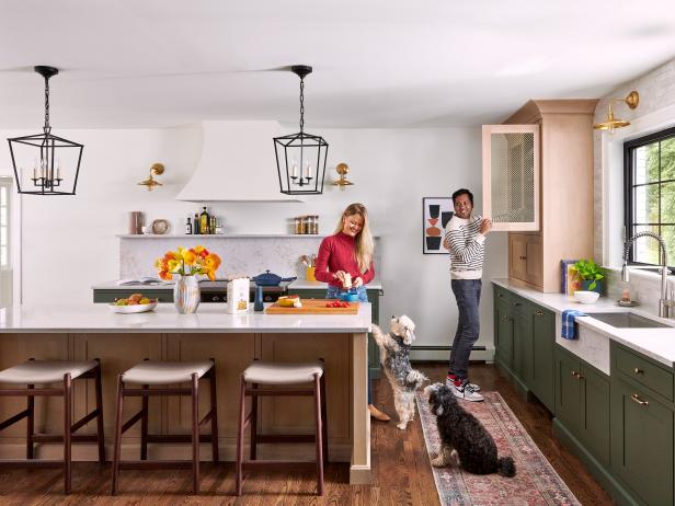 Green and White Traditional Kitchen