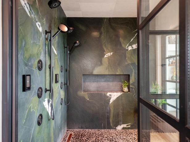 Shower With Gray Green Marble